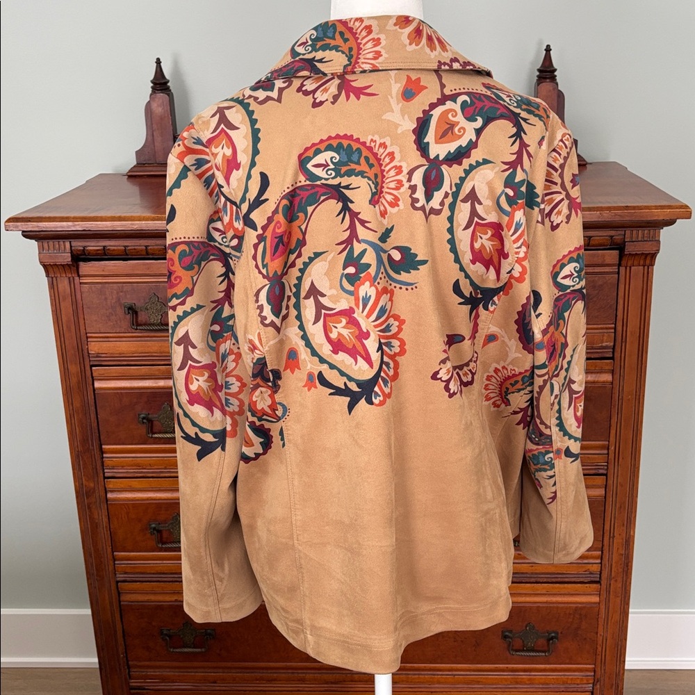 Chico’s Artisanal Faux Suede Printed Jacket SZ XXL Boho Western Desert Festival - Picture 8 of 11